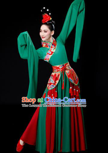 Chinese Traditional Classical Dance Water Sleeve Green Dress Umbrella Dance Stage Performance Costume for Women