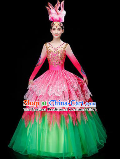 Chinese Traditional Spring Festival Gala Opening Dance Pink Dress Peony Dance Stage Performance Costume for Women