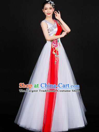 Chinese Traditional Spring Festival Gala Opening Dance White Veil Dress Peony Dance Stage Performance Costume for Women