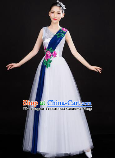 Chinese Traditional Spring Festival Gala Opening Dance White Veil Dress Peony Dance Stage Performance Costume for Women