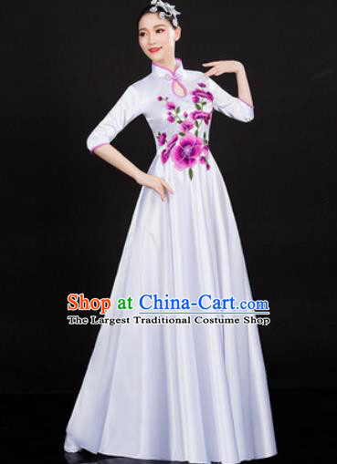 Chinese Traditional Classical Dance White Dress Umbrella Dance Stage Performance Costume for Women