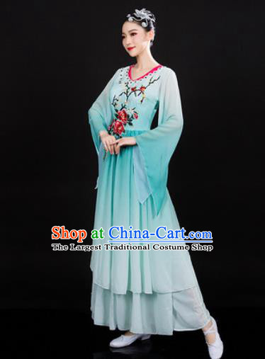 Chinese Traditional Classical Dance Green Dress Umbrella Dance Stage Performance Costume for Women