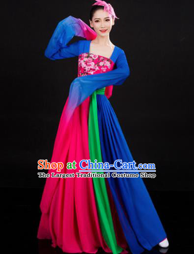 Chinese Traditional Classical Dance Rosy Dress Umbrella Dance Stage Performance Costume for Women