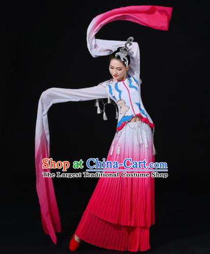 Chinese Traditional Classical Dance Rosy Dress Umbrella Dance Stage Performance Costume for Women