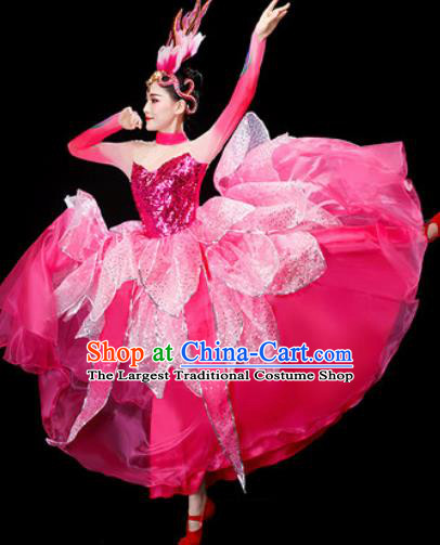 Chinese Traditional Opening Dance Pink Dress Lotus Dance Stage Performance Costume for Women