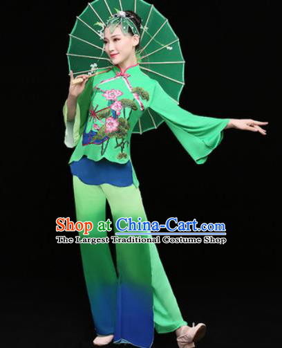 Chinese Traditional Folk Dance Fan Dance Green Clothing Group Yangko Dance Stage Performance Costume for Women