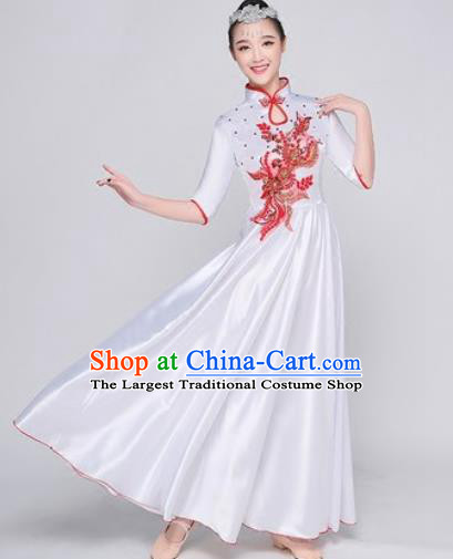 Chinese Traditional Chorus White Dress Opening Dance Modern Dance Stage Performance Costume for Women