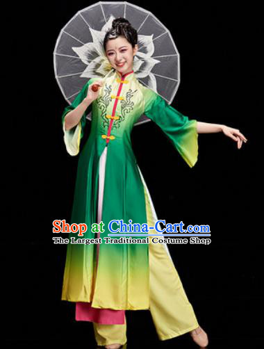 Chinese Traditional Classical Dance Umbrella Dance Green Dress Stage Performance Costume for Women