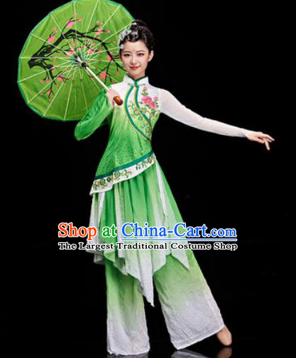 Chinese Traditional Umbrella Dance Green Dress Classical Dance Stage Performance Costume for Women