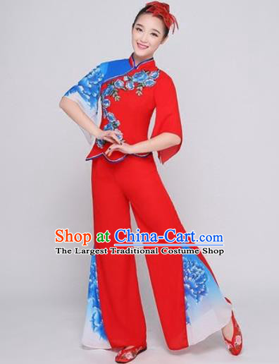 Chinese Traditional Fan Dance Red Clothing Folk Dance Group Yangko Dance Costume for Women