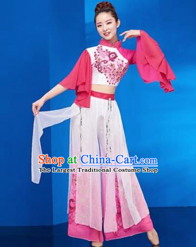 Traditional Chinese Folk Dance Stage Show Clothing Group Umbrella Dance Pink Costume for Women