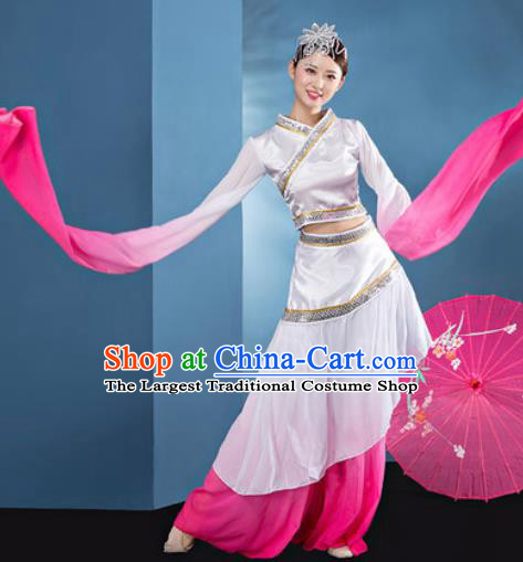 Chinese Traditional Umbrella Dance Pink Dress Classical Lotus Dance Stage Performance Costume for Women