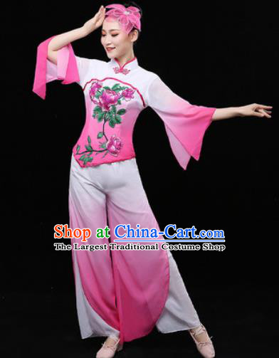 Chinese Traditional Fan Dance Pink Clothing Folk Dance Group Yangko Dance Stage Performance Costume for Women