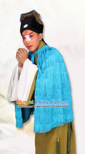 Chinese Traditional Peking Opera Blue Coir Raincoat Classical Beijing Opera Costume for Men