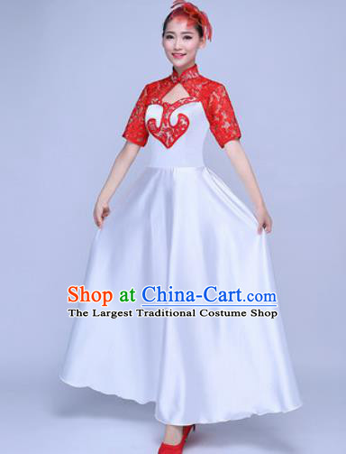 Chinese Traditional Chorus Red Lace Dress Opening Dance Modern Dance Stage Performance Costume for Women