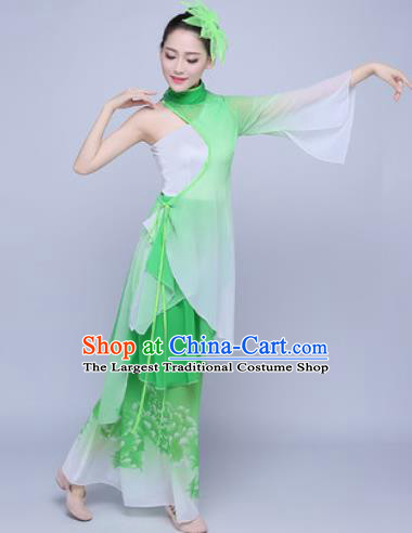 Chinese Traditional Classical Dance Fan Dance Green Dress Umbrella Dance Stage Performance Costume for Women