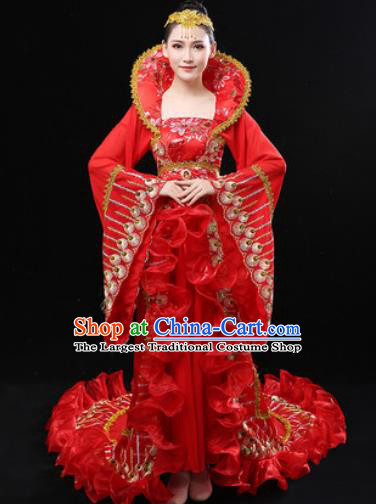 Chinese Traditional Classical Dance Ancient Imperial Consort Red Dress Umbrella Dance Stage Performance Costume for Women