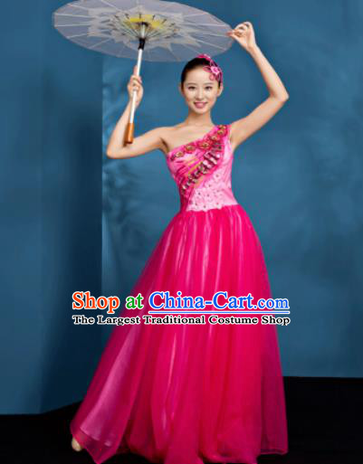 Chinese Traditional Opening Dance Chorus Dress Modern Dance Stage Performance Rosy Costume for Women