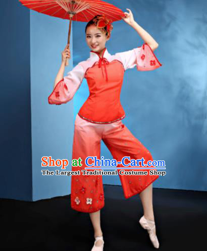 Traditional Chinese Folk Dance Jasmine Flower Dance Red Clothing Yangko Dance Costume for Women