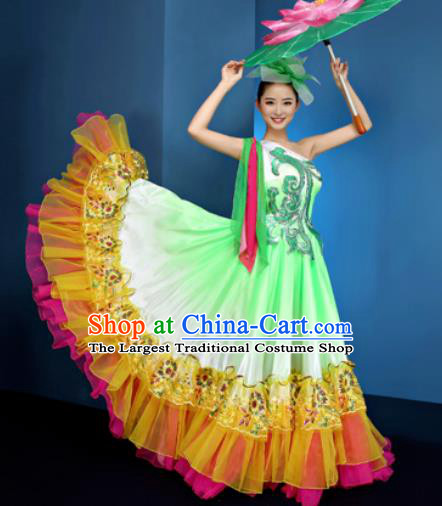 Chinese Traditional Opening Dance Chorus Green Dress Modern Dance Stage Performance Costume for Women