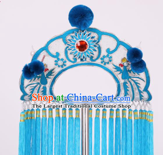 Chinese Traditional Peking Opera Fisher Maiden Blue Tassel Hat Classical Beijing Opera Headwear for Women