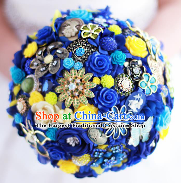 Top Grade Wedding Bridal Bouquet Hand Emulational Roses Tied Bouquet Flowers for Women