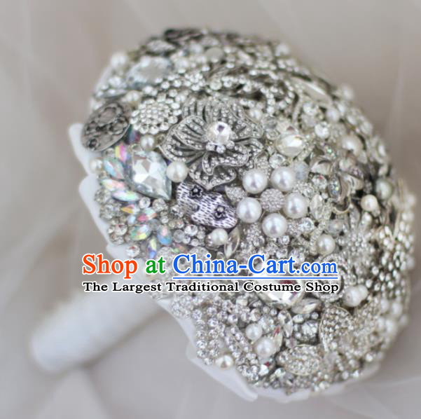 Top Grade Wedding Bridal Bouquet Hand Emulational Crystal Tied Bouquet Flowers for Women