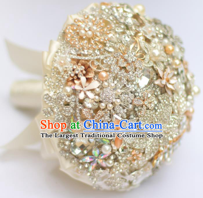 Top Grade Wedding Bridal Bouquet Hand Emulational Crystal Ball Tied Bouquet Flowers for Women