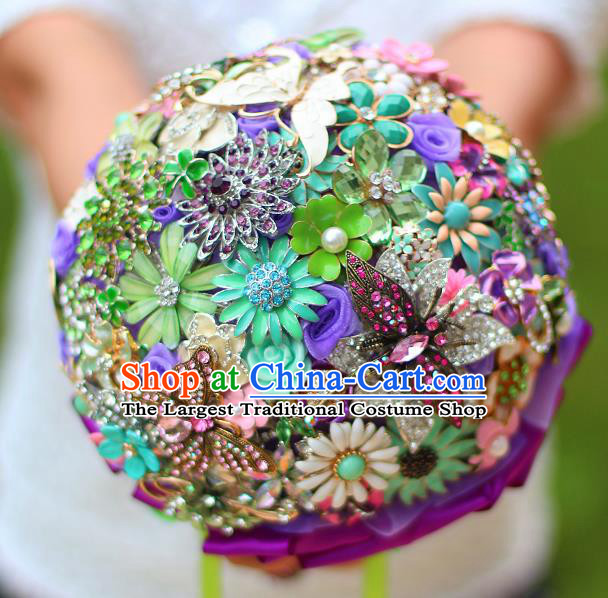 Top Grade Wedding Bridal Bouquet Hand Crystal Flowers Ball Tied Bouquet Flowers for Women