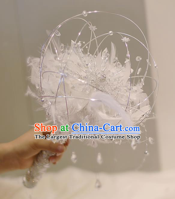 Chinese Traditional Wedding Bridal Bouquet Hand Crystal Feather Bunch Scepter for Women