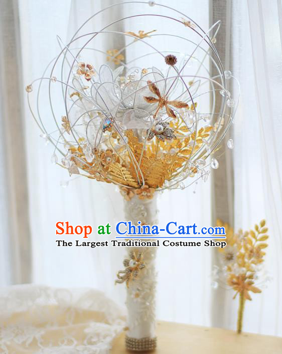 Chinese Traditional Wedding Bridal Bouquet Hand White Flowers Bunch for Women