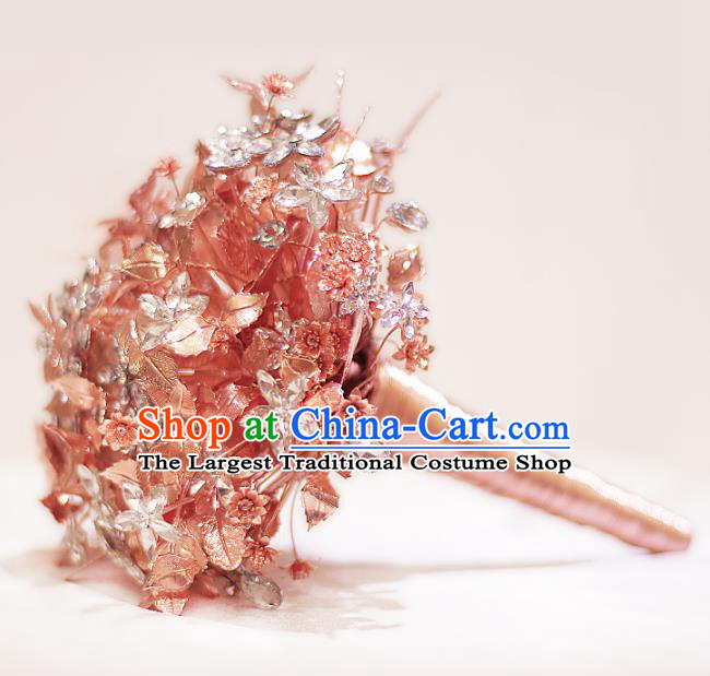 Chinese Traditional Wedding Bridal Bouquet Hand Champaign Gold Flowers Bunch for Women