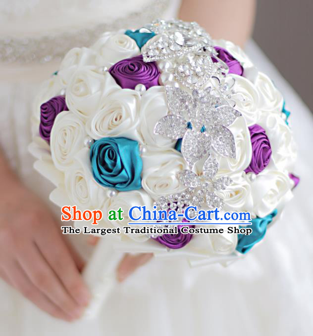 Top Grade Wedding Bridal Bouquet Hand Silk Rose Flowers Bunch for Women