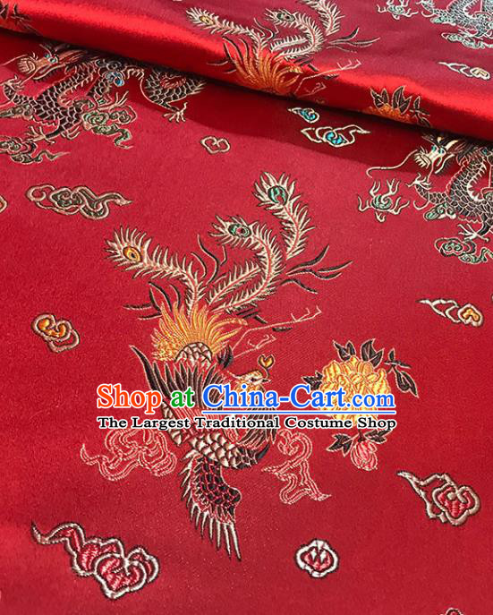 Asian Chinese Royal Dragon Phoenix Pattern Red Brocade Fabric Traditional Silk Fabric Tang Suit Material