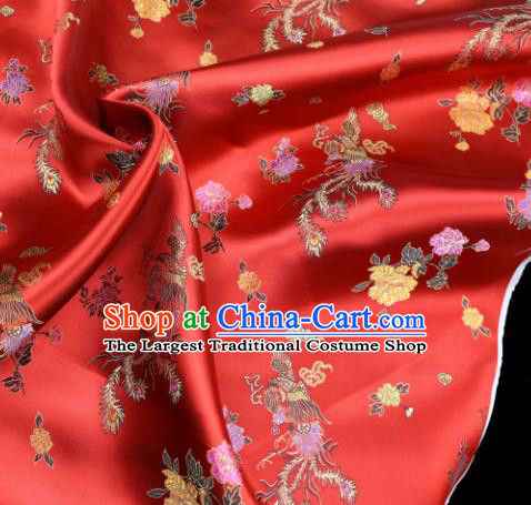 Asian Chinese Royal Phoenix Peony Pattern Red Brocade Fabric Traditional Silk Fabric Tang Suit Material