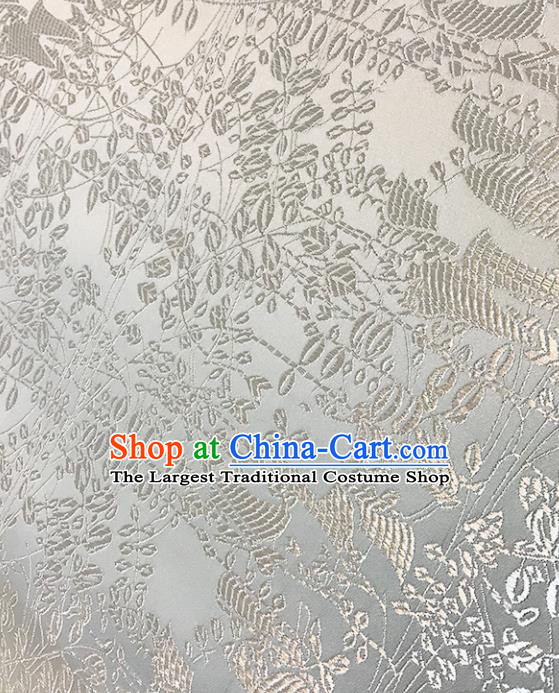 Asian Chinese Royal Leaf Pattern White Brocade Fabric Traditional Silk Fabric Tang Suit Material