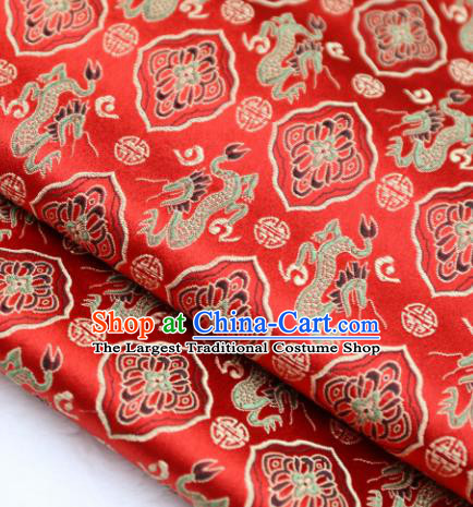 Asian Chinese Royal Dragons Pattern Red Brocade Fabric Traditional Silk Fabric Tang Suit Material