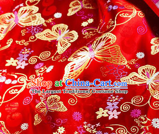 Asian Chinese Royal Butterfly Pattern Red Brocade Fabric Traditional Silk Fabric Tang Suit Material