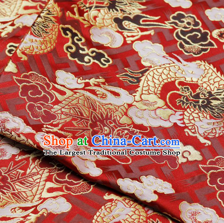 Asian Chinese Royal Cloud Dragon Pattern Red Brocade Fabric Traditional Silk Fabric Tang Suit Material