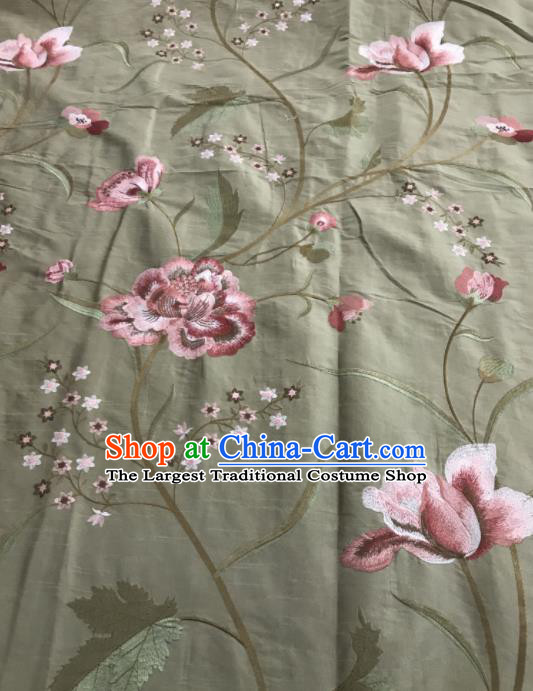 Asian Chinese Royal Embroidered Peony Pattern Grey Brocade Fabric Traditional Cheongsam Silk Fabric Material