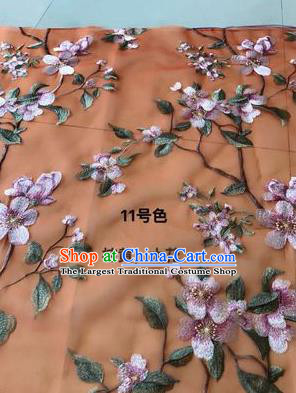 Asian Chinese Embroidered Peach Blossom Pattern Orange Silk Fabric Material Traditional Cheongsam Brocade Fabric