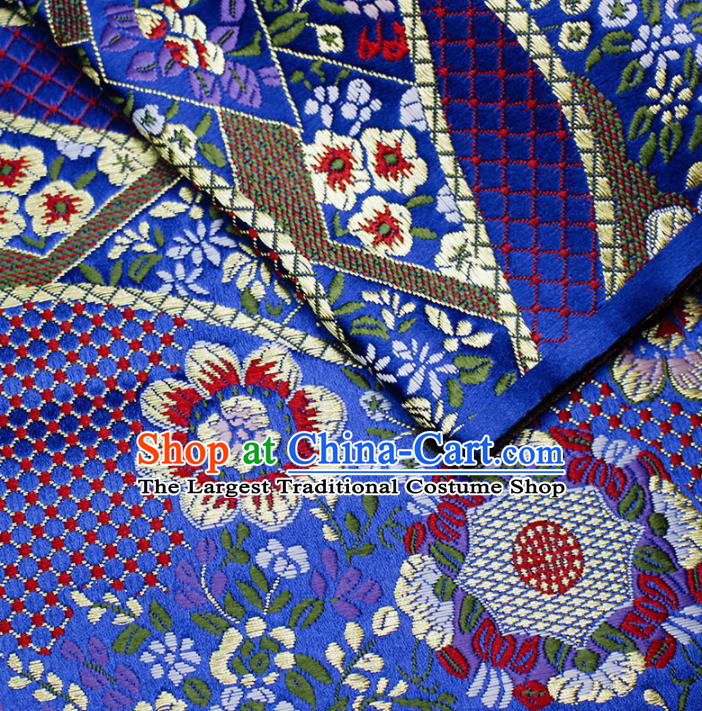 Asian Chinese Royal Flowers Pattern Royalblue Brocade Fabric Traditional Silk Fabric Kimono Material