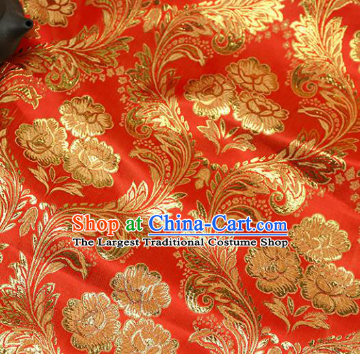 Asian Chinese Royal Golden Peony Pattern Red Brocade Fabric Traditional Silk Fabric Tang Suit Material