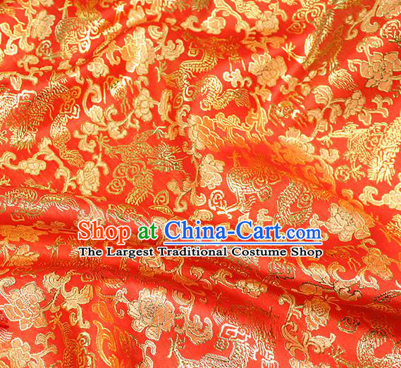 Asian Chinese Royal Golden Dragon Peony Pattern Red Brocade Fabric Traditional Silk Fabric Tang Suit Material