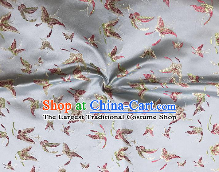 Asian Chinese Royal Embroidery Butterfly Pattern Grey Brocade Fabric Traditional Silk Fabric Kimono Material