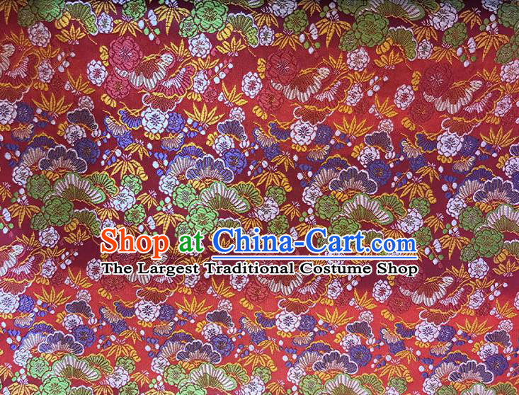 Asian Chinese Royal Cherry Blossom Pattern Red Brocade Fabric Traditional Silk Fabric Kimono Material