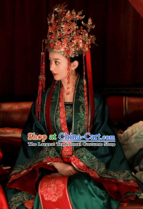 Drama The Story Of MingLan Chinese Ancient Song Dynasty Marquise Wedding Embroidered Historical Costume and Headpiece for Women