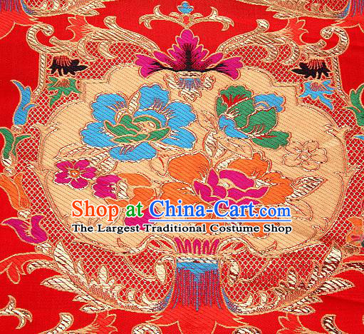 Asian Chinese Traditional Pattern Red Nanjing Brocade Fabric Tang Suit Silk Material
