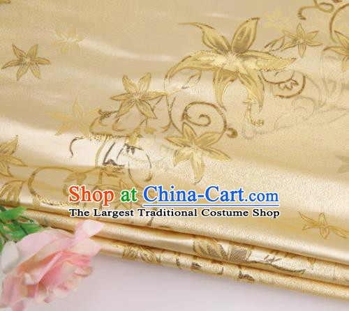 Asian Chinese Traditional Star Flower Pattern Yellow Nanjing Brocade Fabric Tang Suit Silk Material