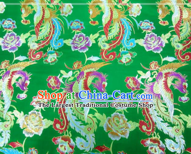 Asian Chinese Traditional Phoenix Peony Pattern Green Nanjing Brocade Fabric Tang Suit Silk Material